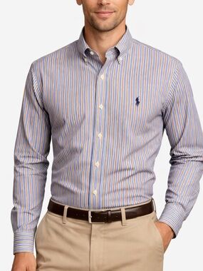 Polo Ralph Lauren Custom Fit Men’s Cotton Button Down Long Sleeve Stripes Pony L